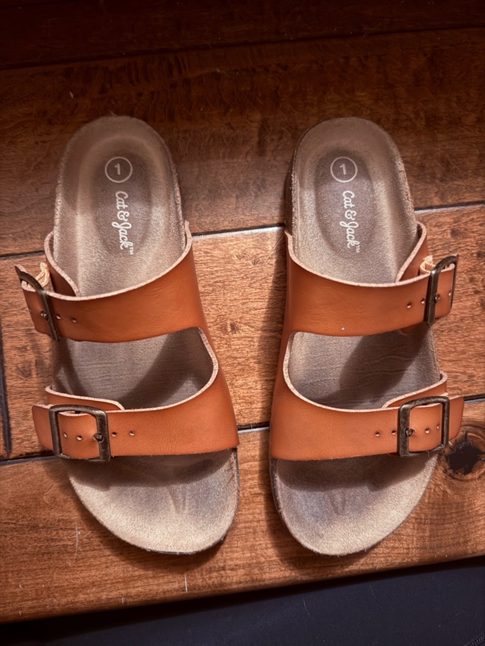 Cat & Jack Tan Double-Buckle Slide Sandals Size 1